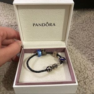 Leather Pandora Bracelet with Charms and Box